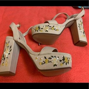 Embroidered Open Toe Heels